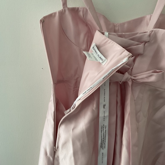ALFRED SUNG Lace-Up Bustier Full Skirt Pockets Satin Pink Maxi Dress NWT 12 - Picture 10 of 12